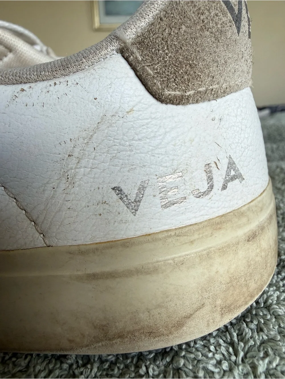 Veja Women's White Leather Sneakers with Beige Accents Size 8